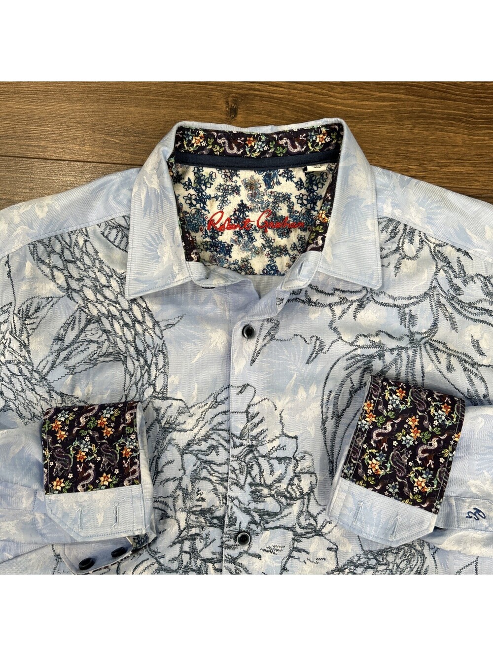 Robert Graham Burns Snake Dragon Classic Fit Light Blue (Size Large) - Picture 4 of 14